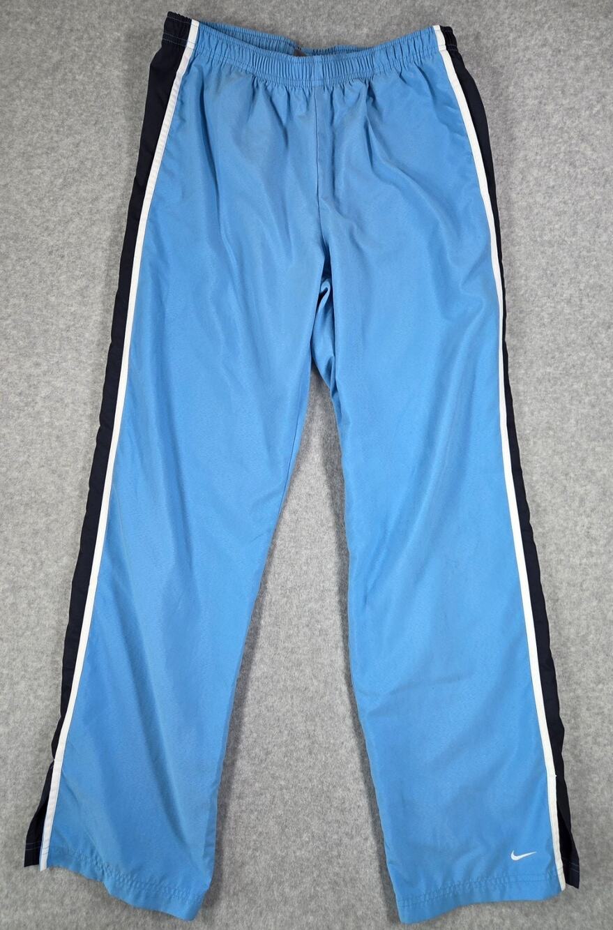 Vintage Nike Woven Track Pants Womens Medium Light Blue Striped Windbreaker Y2K